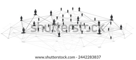 Black and White Networks, Business or Social Media Connections Concept Design - Polygonal Mesh on Isolated White Background - Grey Business Men Figures, Nodes Connected with Complex Polygonal Mesh