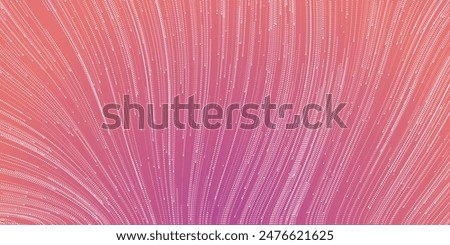 Purple, Red and White Colored Flow of Moving Particles in Dense Curving Lines - Modern Style Striped Pattern, Futuristic Abstract Geometric Background Design in Editable Vector Format