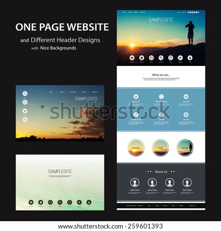 One Page Website Template and Different Header Designs