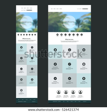 Responsive One Page Website Template with Blurred Background - Palm Trees Header Design - Desktop and Mobile Version