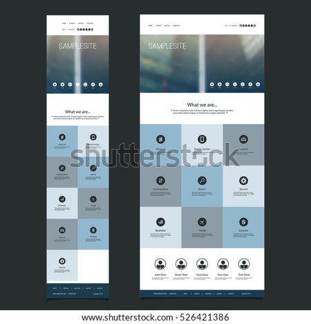 Responsive One Page Website Template with Blurred Background - Skyscrapers Pattern Header Design - Desktop and Mobile Version