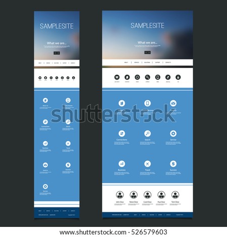 Responsive One Page Website Template with Blurred Background - Sunset Sky Header Design - Desktop and Mobile Version