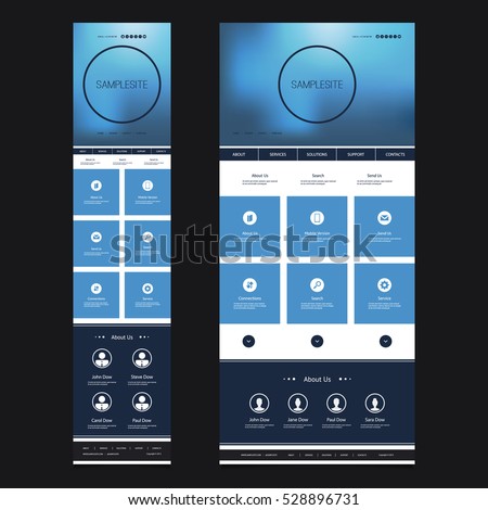 Responsive One Page Website Template with Blurred Background - Desktop and Mobile Version