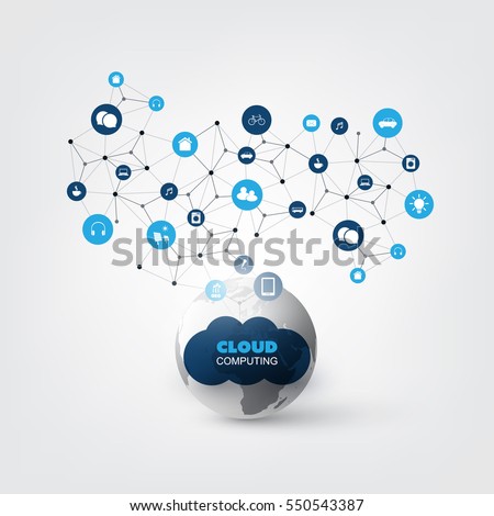 Cloud Computing Design Concept with Icons - Digital Network Connections, Technology Background 