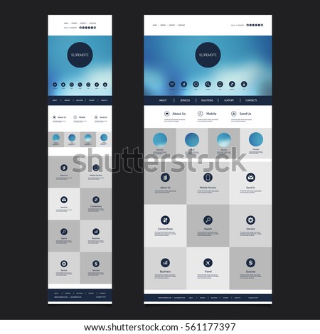 Responsive One Page Website Template with Blurred Header Background Design - Desktop and Mobile Version
