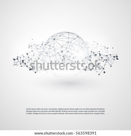 Black and White Modern Minimal Style Cloud Computing, Networks Structure, Telecommunications Concept Design, Network Connections, Transparent Geometric Wireframe - Vector Illustration