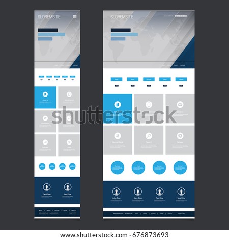 Responsive One Page Website Template - Header Design with World Map - Desktop and Mobile Version