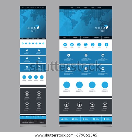 Responsive One Page Website Template - Header Design with World Map - Desktop and Mobile Version