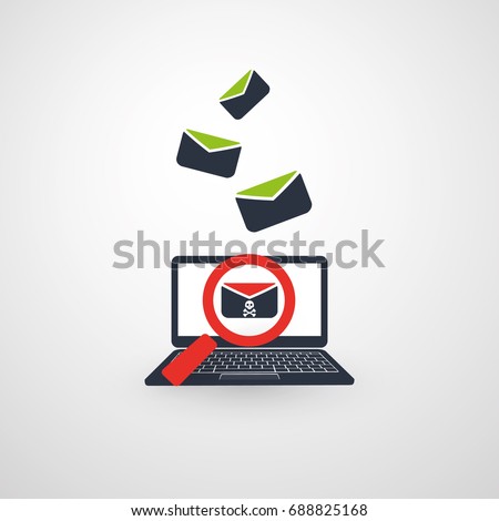 Security Audit, Virus Scanning, Cleaning, Eliminating Malware, Ransomware, Fraud, Spam, Phishing, Email Scam, Hacker Attack - IT Security Concept Design, Vector illustration