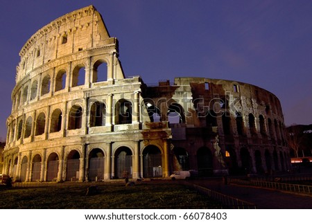 The Colosseum, the world famous landmark in Rome. Night view