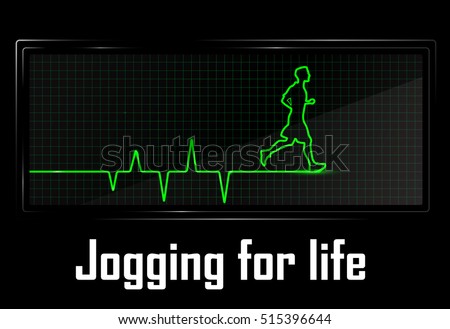 Healthcare concept illustration made as heart beats cardiogram with running sportsman. Vector