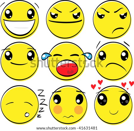 Set of original smiley cartoon emotion faces