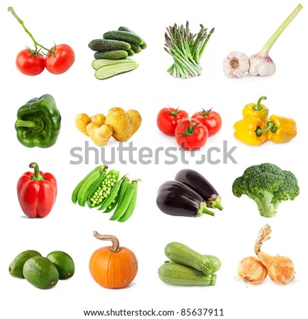 Collection Of Different Vegetables Over White Background. Stock Photo ...