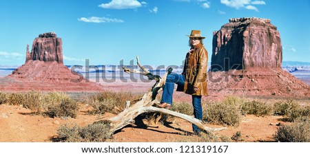 cowgirl at Monument Valley, western movie style