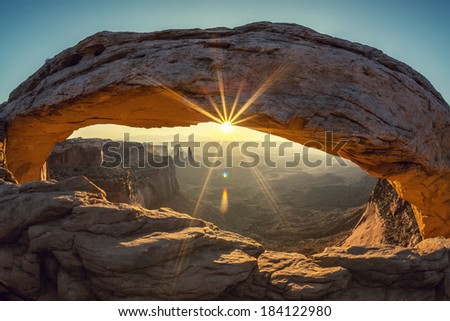 Sunrise at Mesa Arch in Canyonlands National Park, Utah, special photographic processing