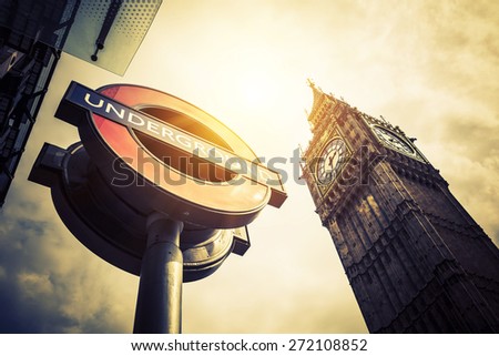 LONDON - APRIL 10: The Big Ben. The London \'Underground\' logo will be used for other transportation systems - has been announced by Transport for London (TfL), taken April 10, 2015 in London