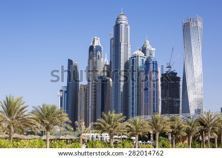 DUBAI, UAE - 28 NOVEMBER 2014: Technology park of Dubai Internet City at sunrise, UAE. Dubai Internet City is created by the government free economic zone for global information technology firms.