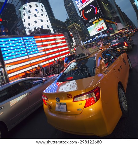 NEW YORK CITY -JULY 10: Times Square, featured with Broadway Theaters and animated LED signs, is a symbol of New York City and the United States, July 10, 2015 in Manhattan, New York City. USA.
