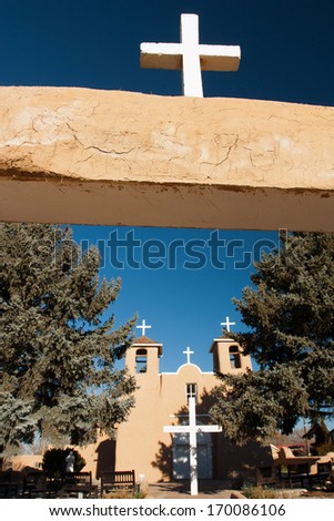 The mission church of San Francisco de Asis in Ranchos de Tao, New Mexico