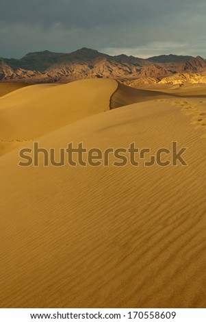 Sand dunes at sunset at Mesquite Flats desert, Death Valley National Park, California