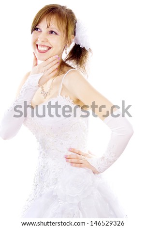 beautiful bride dreams isolated on white background