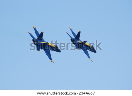 A pair of Blue Angels Flying away from the viewer. Fleet Week 2006, San Francisco, CA.