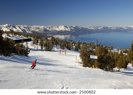 Similar – Foto Bild Skigebiet der Sierra Nevada im Winter, voller Schnee.