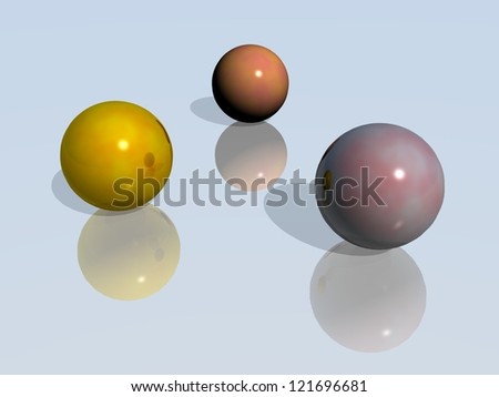 Three balls with their mirror images