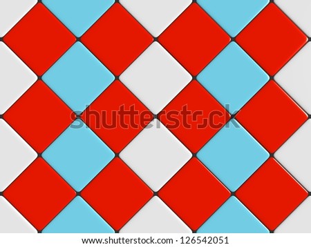 White, blue and red mosaic with diamonds tiles