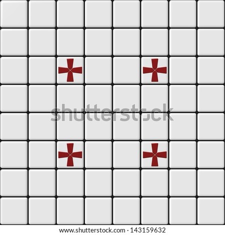 White mosaic with red crosses
