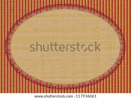 Illustration of the frame with old paper texture and laced trim. Red stripes in background