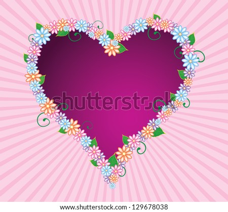 Abstract illustration of heart framed with flowers and leaves