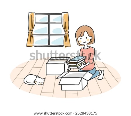 Illustration of a woman tidying up.