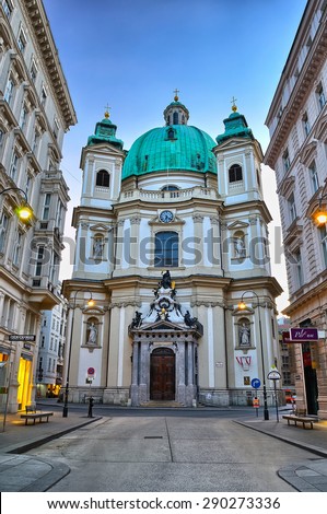 Vienna, Austria - April 4, 2015. The Peterskirche (St. Peters Church) in Vienna, Austria, Europe.