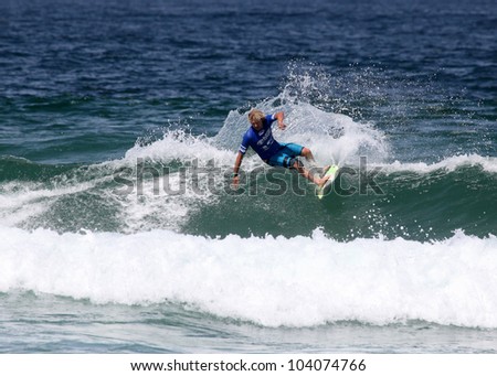 MANLY AUSTRALIA - MARCH 15: Adrian Buchan surfing in the Surfest 6 star world professional event at Merewether Beach. Mar. 15, 2012 Merewether, Australia.