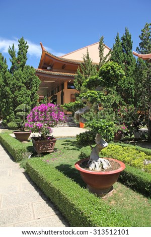 Ornate gardens at Truc Lam Thien Vien Buddhist Monastery near Dalat in Vietnam\'s Central Highlands.