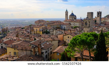 Similar – Image, Stock Photo Panorama over Bergamo, Italy