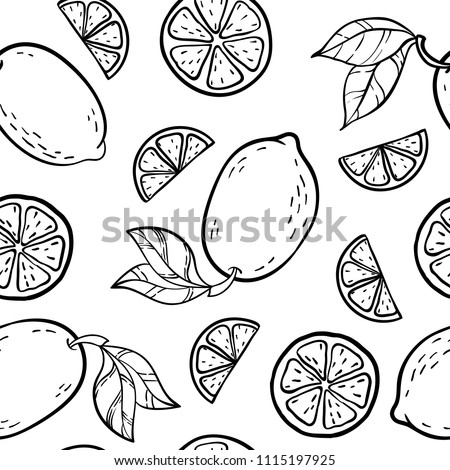 Beautiful black and white seamless doodle pattern with cute doodle lemons sketch. Hand drawn trendy background. design background greeting cards, invitations, fabric and textile.