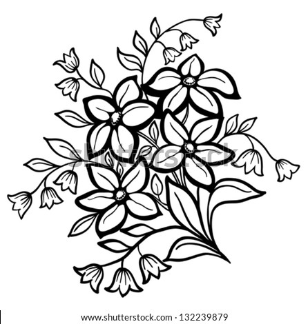 Beautiful Flower Arrangement, A Black Outline On A White Background ...