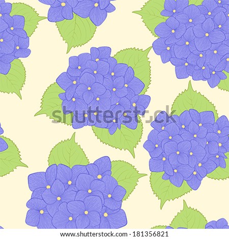 Beautiful seamless background with  flower hydrangea . Hand-drawn contour lines and strokes. Perfect for background greeting cards and invitations to the day of wedding, birthday and Valentine\'s Day