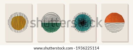 Creative minimalist hand painted Abstract art background with watercolor stain and Hand Drawn doodle Scribble Circle. Design for wall decoration, postcard, poster or brochure