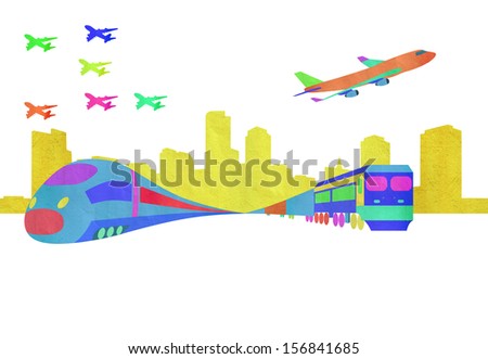 theme of the scissor-cut for children--plane and subway,train ,city