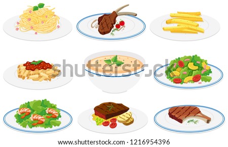 Set of healthy dishes illustration