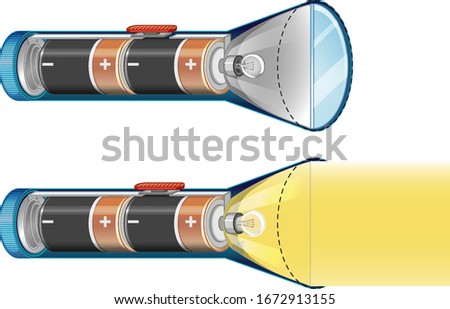 Flashlights turning off and on with batteries inside illustration