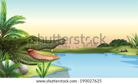 Illustration of a reptile at the river