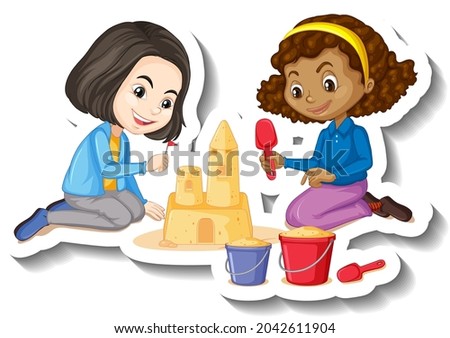 Similar – Image, Stock Photo Little girl building sand castle on beach