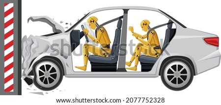 Crash test dummy with broken car illustration