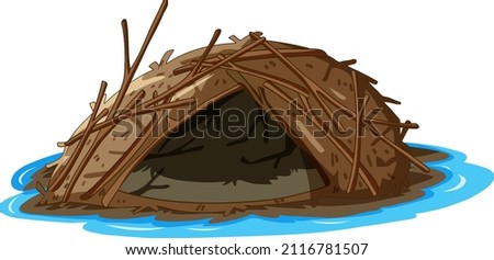 Beaver dam isolated on white background illustration