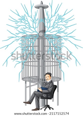 Nikola Tesla cartoon character on white background illustration