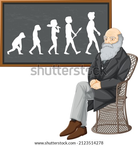 Charles Darwin with science of evolution illustration